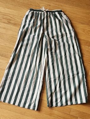 Idem Ditto Wide-Leg Vertical Stripe Lounge Pants - Green & White Womens Size M